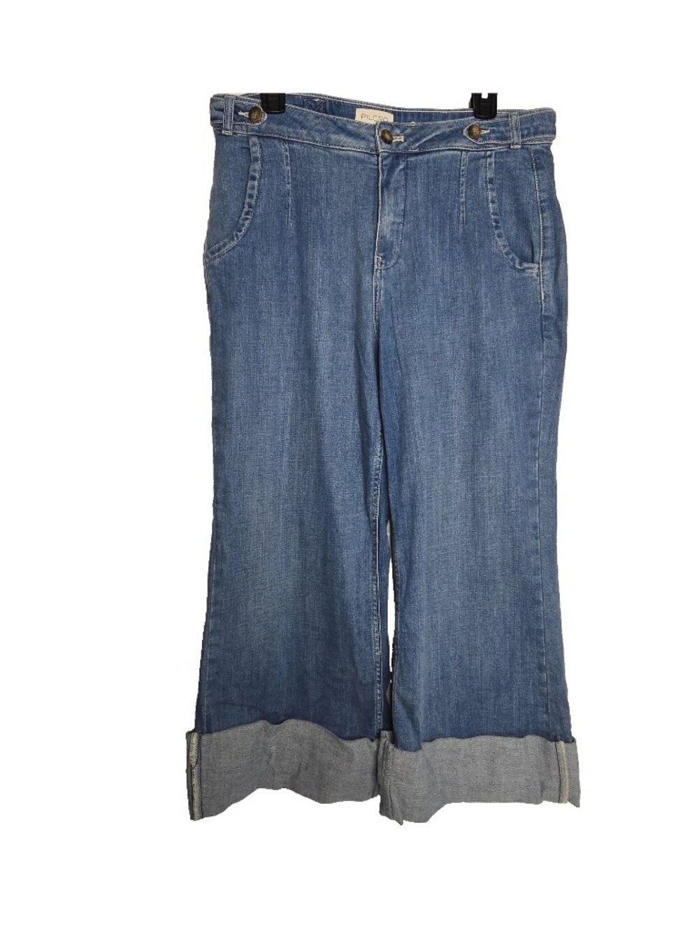 Anthropologie Pilcro Wide Leg Cuffed‎ High Waist Crop Denim Jeans Womens 31 Blue